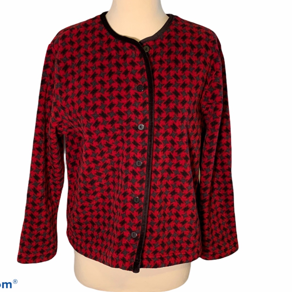 Talbots’ Red Houndstooth Fleece Jacket, S